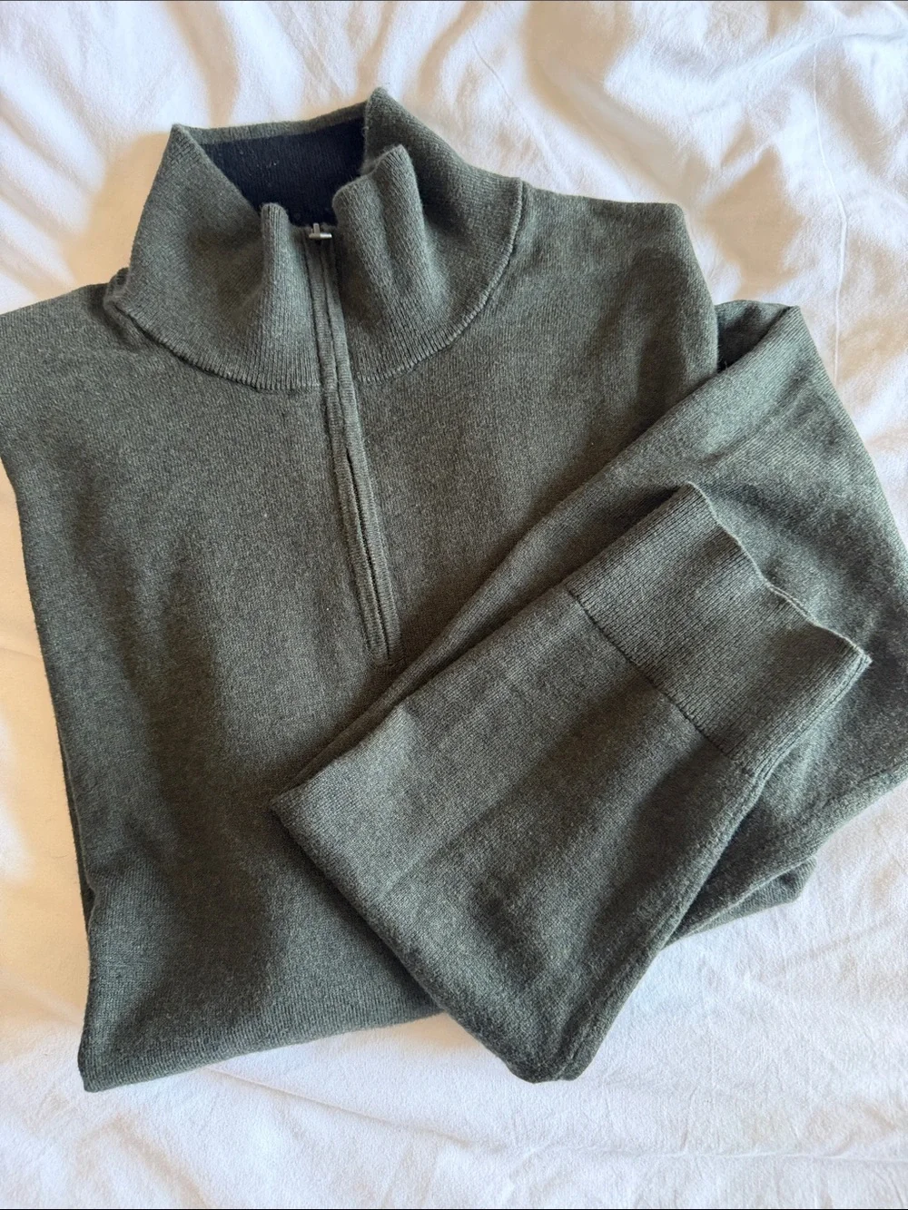 Banana Republic Men's Olive Green Quarter-Zip Sweater with Dark Collar